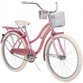 Huffy Girls' Beach Cruiser Bike 24 Inch Wheels Women Single Speed New Coral Pin 