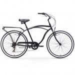 sixthreezero Around the Block Men's 7-Speed Beach Cruiser Bicycle with Rear Rack, 26 In. Wheels, Matte Black