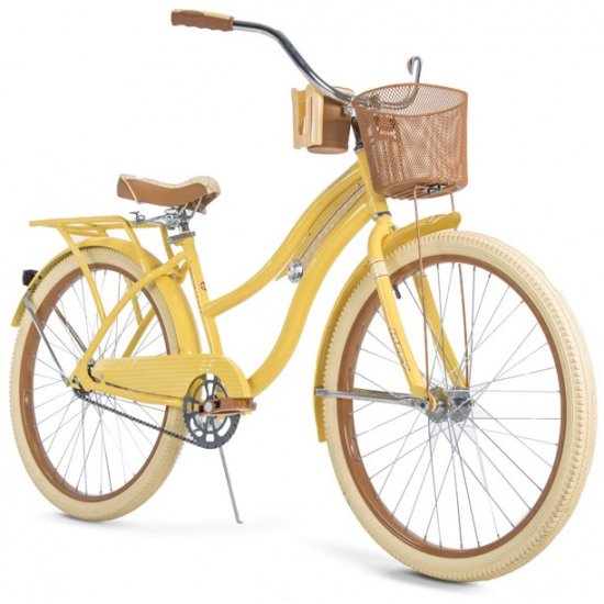 Huffy, Nel Lusso Classic Cruiser Bike with Perfect Fit Frame, Women\'s, Yellow, 26\"