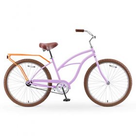 sixthreezero Around the Block Women's 26 In. Single Speed New Beach Cruiser Bicycle with Rear Rack, Lilac Ginger
