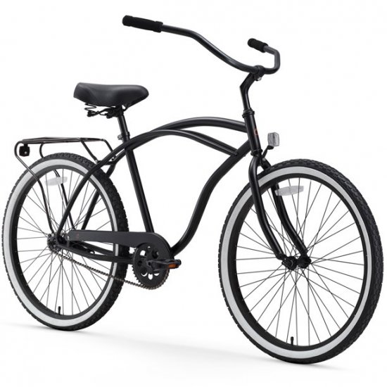 sixthreezero Around the Block Men\'s Single Speed Beach Cruiser Bicycle with Rear Rack, 26\" Wheels, Matte Black