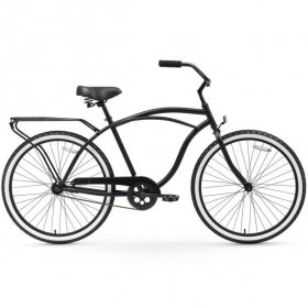 sixthreezero Around the Block Men's Single Speed Beach Cruiser Bicycle with Rear Rack, 26" Wheels, Matte Black