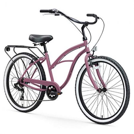 sixthreezero Around the Block Women's 7-Speed Cruiser Bicycle, 26 In. Wheels, Light Plum with Black Seat and Grips