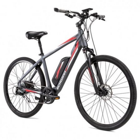 Schwinn Armature Electric Bike, 8 Speeds, 700c Wheels, Black and Red