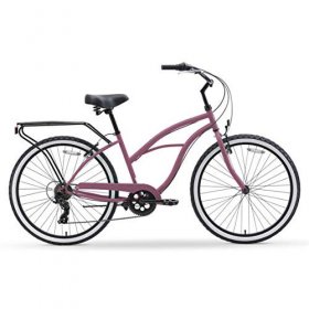 sixthreezero Around the Block Women's 7-Speed Cruiser Bicycle, 26 In. Wheels, Light Plum with Black Seat and Grips