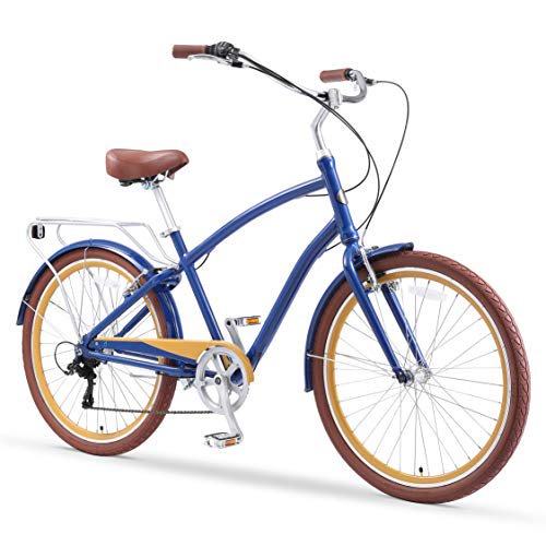 sixthreezero Everyone Men\'s 26 In. 7-Speed Speed New Sport Hybrid Cruiser Bicycle, Denim Honey